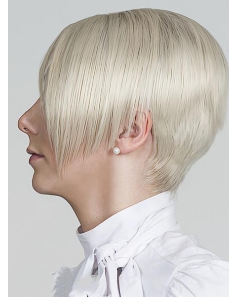 Young Fashion Platinum Blonde Very Short Stacked  Lace Front Human Hair Women Bobs Wigs