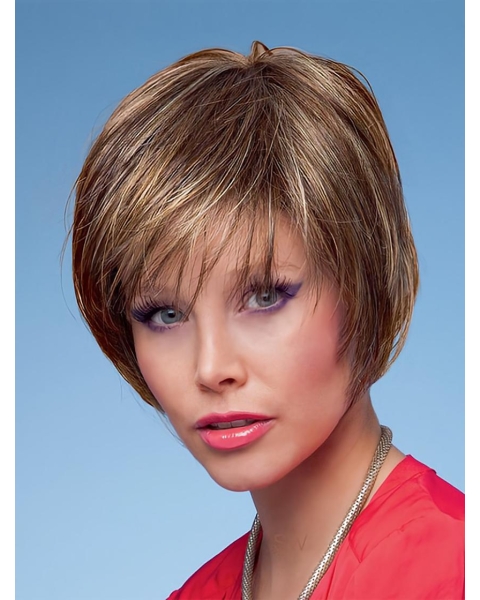 Brown Straight Short Capless Synthetic Women Wigs