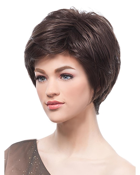 Monofilament Polite Boycuts Straight Short Lace Front Synthetic Women Wigs