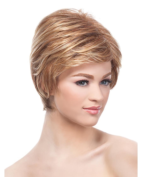 Monofilament Polite Boycuts Straight Short Lace Front Synthetic Women Wigs