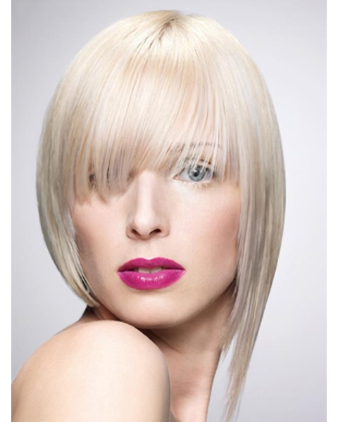 Young Fashion Platinum Blonde Favorite With Bangs White Mono Part Human Wigs