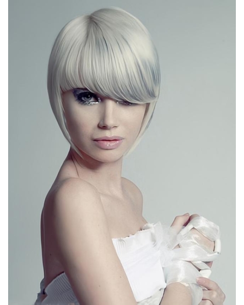 Young Fashion Straight Short Yongthful Cool Capless Grey Synthetic Women Wigs