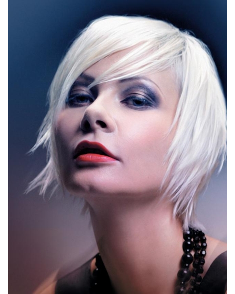 Young Fashion Dramatic Layered White Straight Short Capless Synthetic Women Wigs