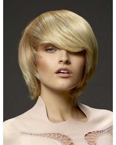 New Design Perfect Blonde Short Straight With Bangs Synthetic Women Wigs