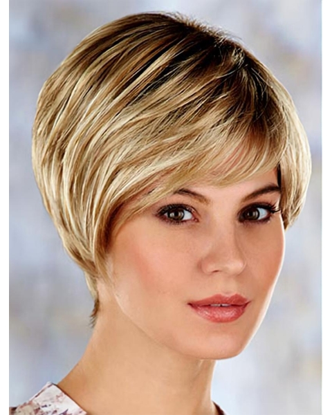 Blonde Faddish Layered Straight Short Capless Synthetic Women Wigs