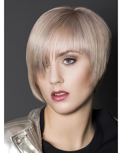 Young Fashion Platinum Blonde Layered Straight Short Capless Synthetic Women Wigs