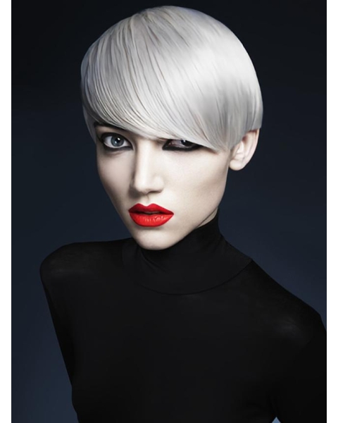 Young Fashion Grey Smooth Straight Short Clean Lace Front Synthetic Women Wigs