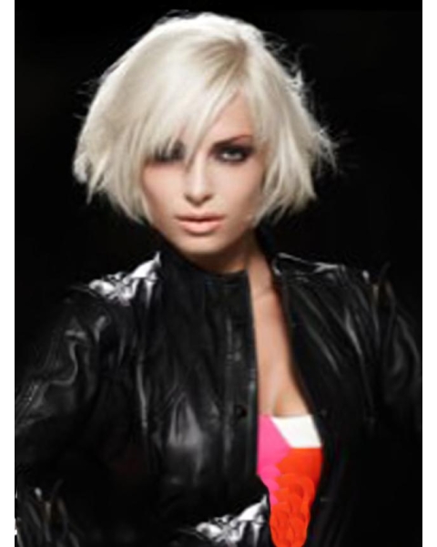 Young Fashion Beautiful Platinum Blonde Straight Short Lace Front Human Hair Women Wigs