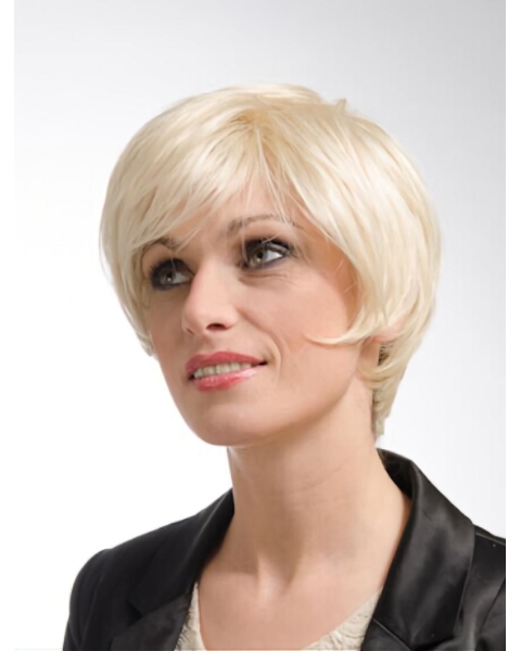 Great Straight Short Blonde Layered Lace Front Synthetic Women Wigs