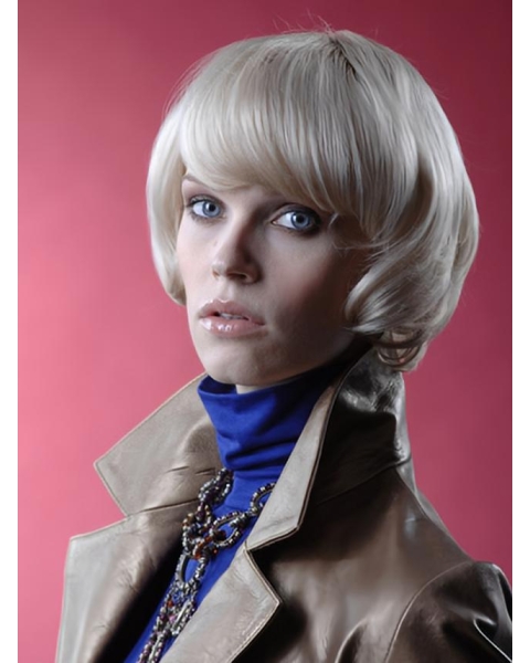 Young Fashion Platinum Blonde Soft Straight Short Lace Front Synthetic Women Bob Wigs