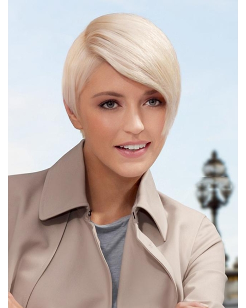 Young Fashion Platinum Blonde Short Lace Front Wigs With Sexy Curve