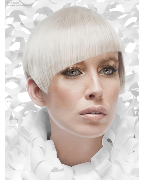 Young Fashion Platinum Blonde Sharp Scissors Short Straight Lace Front Wigs