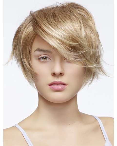 Perfect Blonde Short Straight Hand-Tied Layered  Synthetic Popular Women Wigs