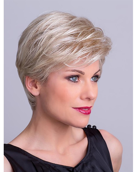 Straight Platinum Blonde Layered 8" Capless Synthetic Short Wigs