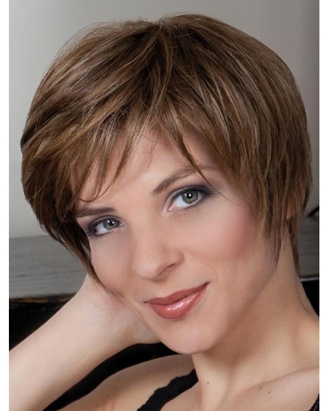 Straight Brown Boycuts 8" Capless Synthetic Short Wigs