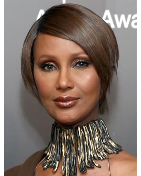 Straight Brown Lace Front Short Bobs Iman Wigs