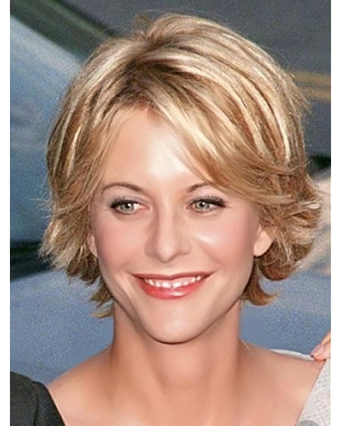 Straight Short Platinum Blonde Lace Front Synthetic Meg Ryan Women Wigs