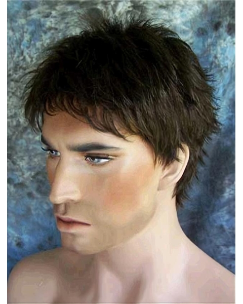 Polite Black Straight Short Capless Synthetic Men Wigs