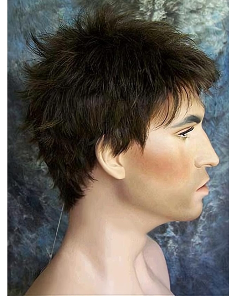 Polite Black Straight Short Capless Synthetic Men Wigs