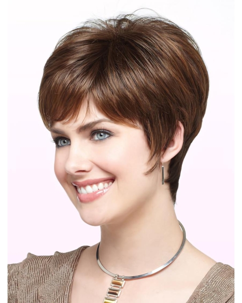 Monofilament Boycuts Style Straight Short Synthetic Women Wigs For Cancer