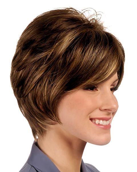 Brown Natural Bobs Straight Short Capless Synthetic Women Wigs