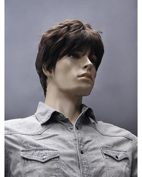 Refined Brown Straight Short Capless Synthetic Men Wigs