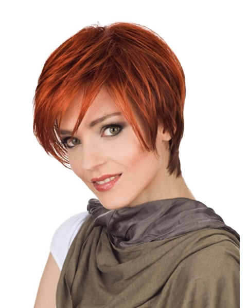 Red Flexibility Straight Short With Bangs Monofilament Synthetic Women Wigs