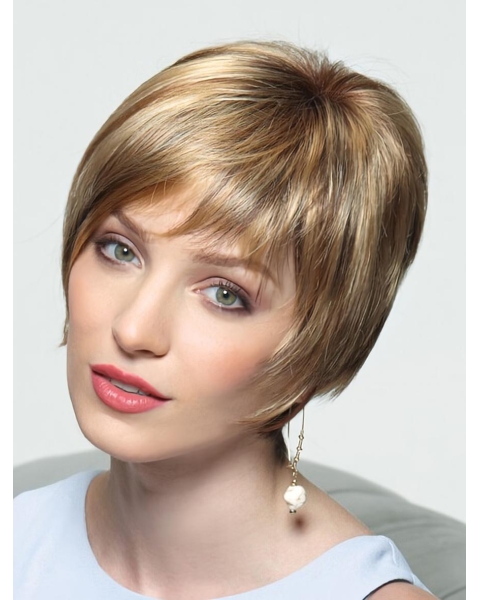 Style Blonde Straight Short Monofilament Synthetic Women Wigs