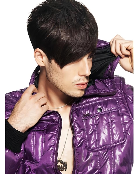 Soft Brown Straight Short Capless Human Hair Men Wigs