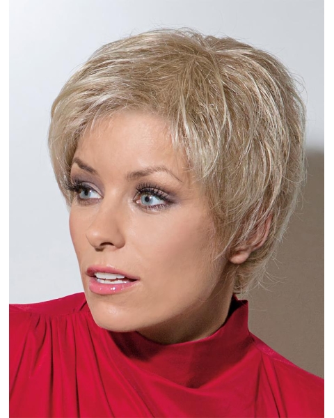 Refined Blonde Straight Short Boycuts Hand-Tied Synthetic Women Wigs