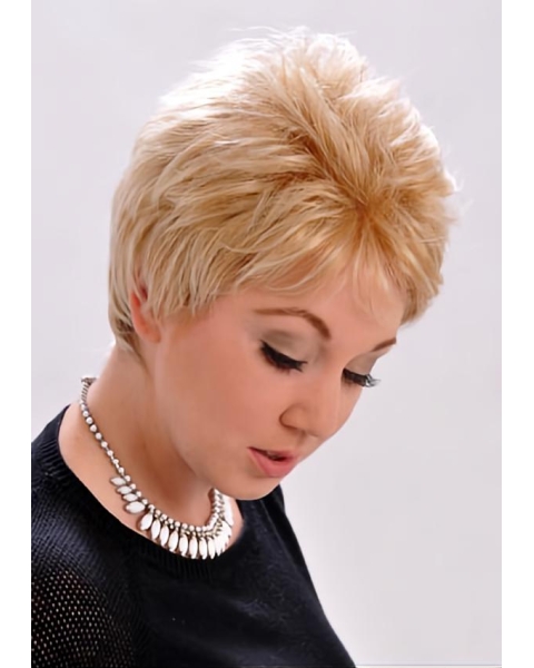 Blonde Suitable Straight Short Boycuts Monofilament Synthetic Women Wigs