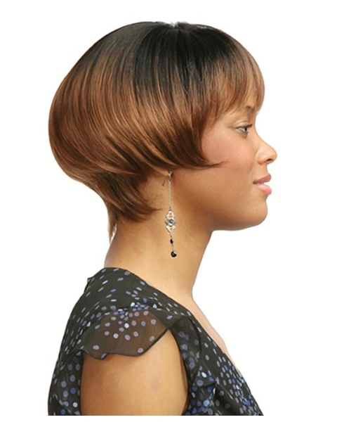 Fashionable Auburn Straight Short With Bangs Capless Synthetic African American Women Wigs