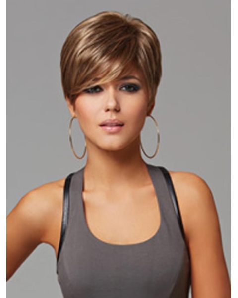 Brown Comfortable Layered Straight Short Capless Synthetic Women Wigs