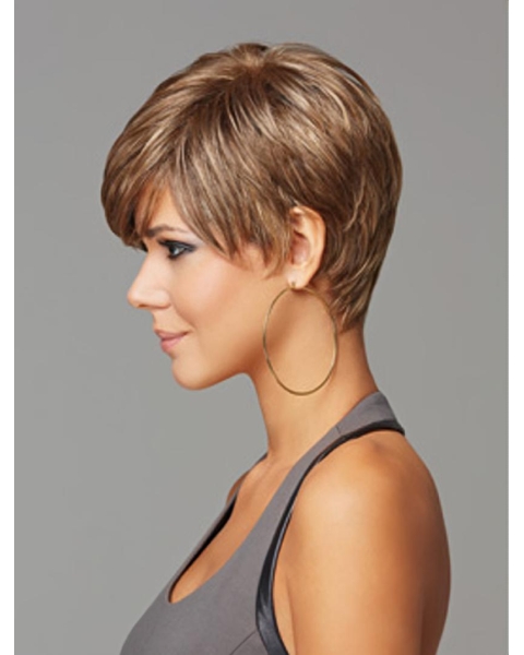 Brown Comfortable Layered Straight Short Capless Synthetic Women Wigs