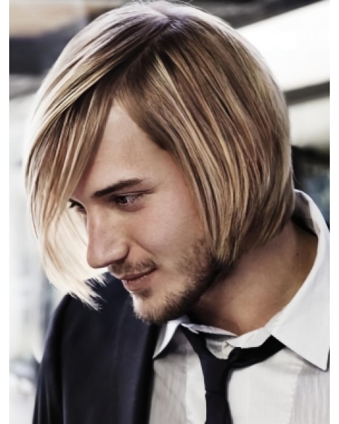 Mature Blonde Straight Short Hand-Tied Synthetic Men Wigs