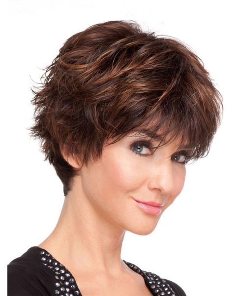 Elegant Auburn Boycuts Straight Short Lace Front Synthetic Women Wigs For Cancer