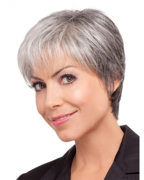 Pleasing Lace Front Straight Short Synthetic Grey Women Wigs