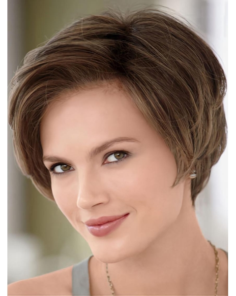 Monofilament Cosy Without Bangs Straight Short Human Hair Women Wigs For Cancer