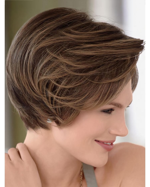 Monofilament Cosy Without Bangs Straight Short Human Hair Women Wigs For Cancer