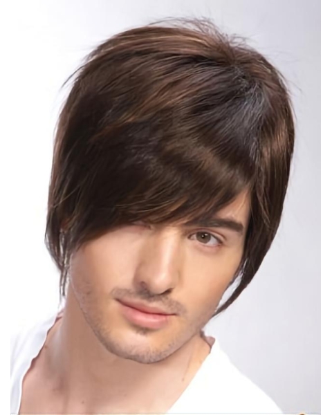 Radiant Brown Straight Short Hand-Tied Human Hair Men Wigs