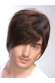 Radiant Brown Straight Short Hand-Tied Human Hair Men Wigs