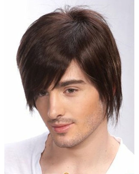 Radiant Brown Straight Short Hand-Tied Human Hair Men Wigs