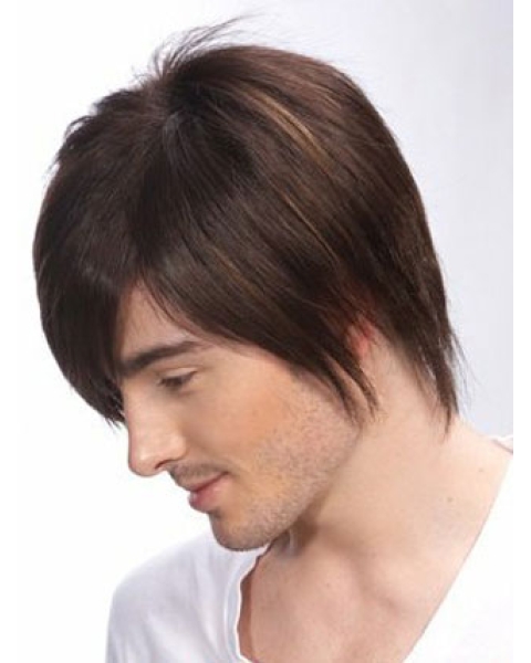 Radiant Brown Straight Short Hand-Tied Human Hair Men Wigs