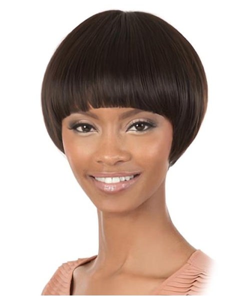 Glamorous Brown Straight Short Capless Human Hair Women African American Wigs