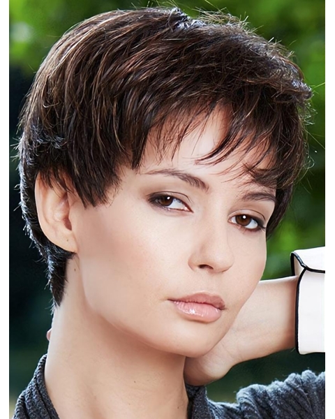 Brown Flexibility Boycuts Straight Short Capless Synthetic Women Wigs