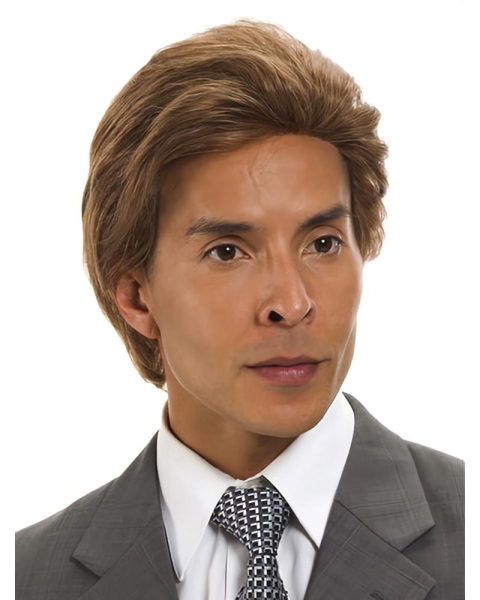 Hairstyles Brown Straight Short Hand-Tied Human Hair Men Wigs