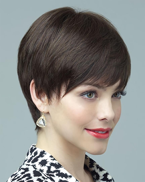 Brown Best Layered Straight Short Mono Human Hair Women Wigs