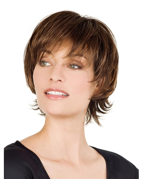 Lace Front Graceful With Bangs Straight Short Human Hair Women Wigs