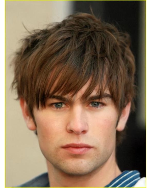 Durable Brown Straight Short Hand-Tied Human Hair Men Wigs