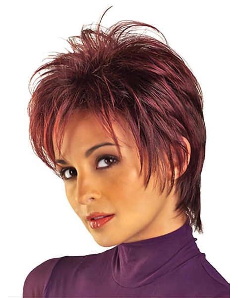 Soft Red Straight Short Capless Synthetic Women Wigs For Cancer